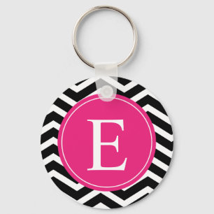 Llavero Personalizado de Chevron Rosa Blanco Negro