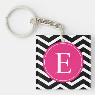 Llavero Personalizado de Chevron Rosa Blanco Negro