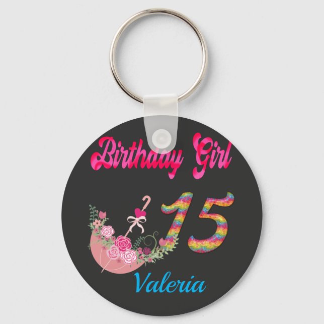 Llavero Personalizado de Chica de cumpleaños de Quince Año (Anverso)