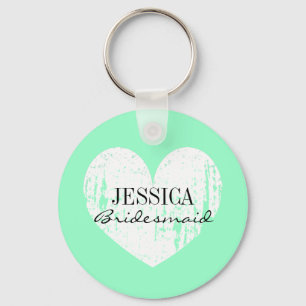 Llavero personalizado de corazón verde menta para 