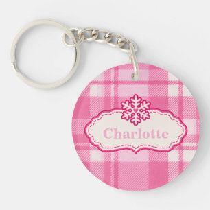 Llavero Personalizado de Cuadro Rosa y Copo de Nie