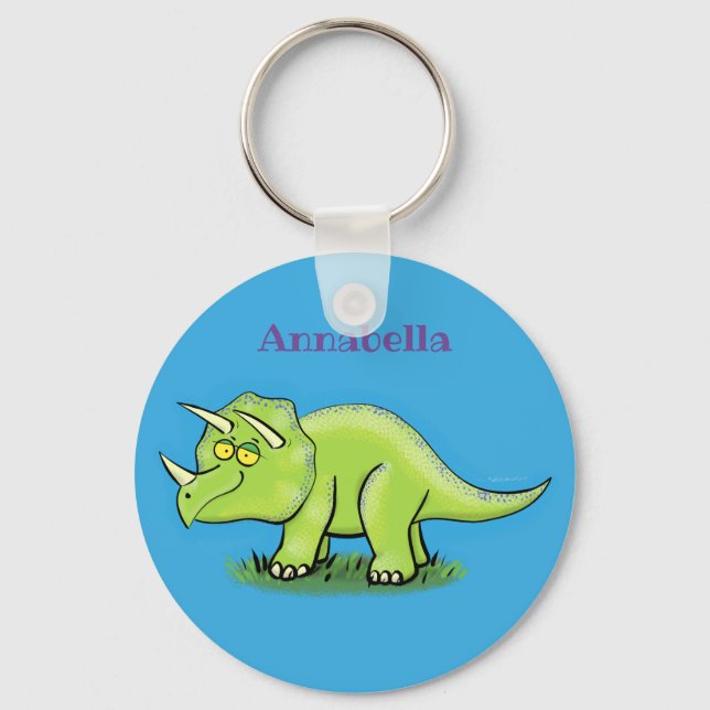 Llavero Personalizado de dinosaurios de triceratops verde  (Anverso)
