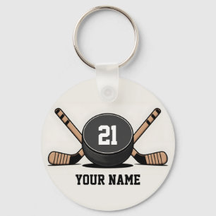 Llavero personalizado de disco y palos de hockey