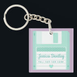 Llavero Personalizado de disquete retro Verde azulado Cute<br><div class="desc">La cadena de teclas para personalizar con tu nombre y el teléfono móvil/móvil no. en funda pierdes tus llaves.</div>