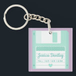 Llavero Personalizado de disquete retro Verde azulado Cute<br><div class="desc">La cadena de teclas para personalizar con tu nombre y el teléfono móvil/móvil no. en funda pierdes tus llaves.</div>