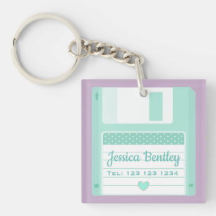 Llavero Personalizado de disquete retro Verde azulado Cute