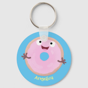 Llavero Personalizado de donut rosa alegre y brillante