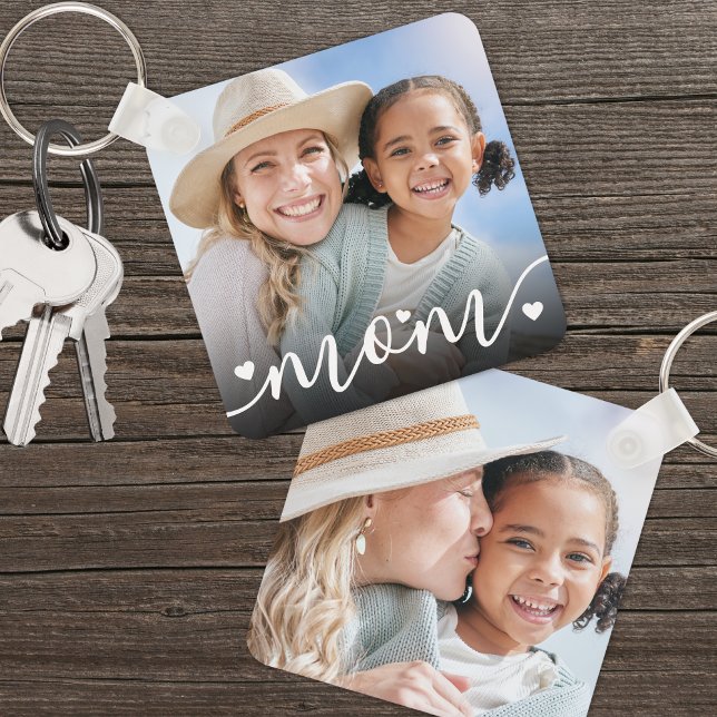 Llavero Personalizado de dos caras foto de mamá (Custom Double Sided Mom Two Photo keychain )