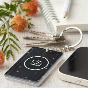 Llavero personalizado de estrellas retro inicial monograma