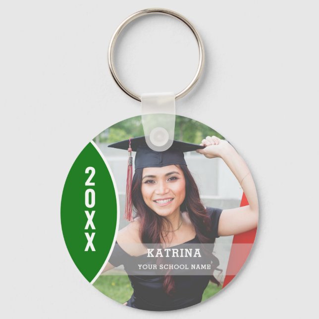 Llavero Personalizado de fotografía de graduación en verde (Anverso)
