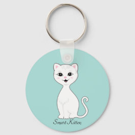 Llavero Personalizado de gatito blanco lindo en azul claro