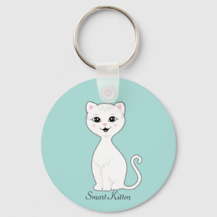 Llavero Personalizado de gatito blanco lindo en azul claro