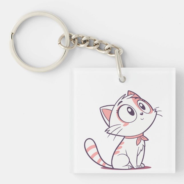 Llavero Personalizado de gatitos blancos y rosados - niños (Frente)