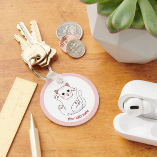 Llavero Personalizado de Gato Blanco Lindo