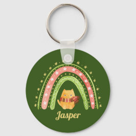 Llavero Personalizado de Gato de Navidad y Arcoíri