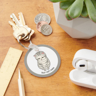 Llavero Personalizado de Gato Gris Adorable