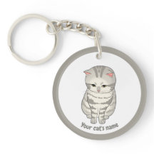 Llavero personalizado de gato gris lindo