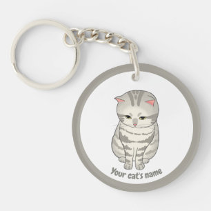 Llavero personalizado de gato gris lindo
