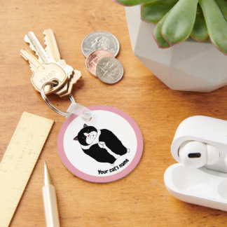Llavero personalizado de gato tuxedo lindo