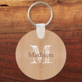 Llavero Personalizado de grano de madera marrón claro Mono