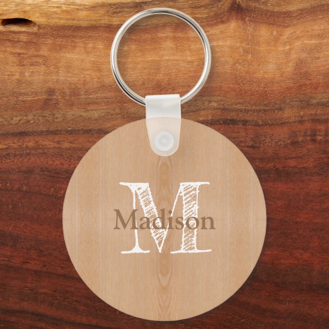 Llavero Personalizado de grano de madera marrón claro Mono (Anverso)
