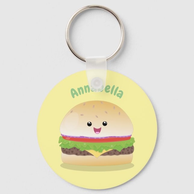 Llavero Personalizado de hamburguesa kawaii feliz (Anverso)