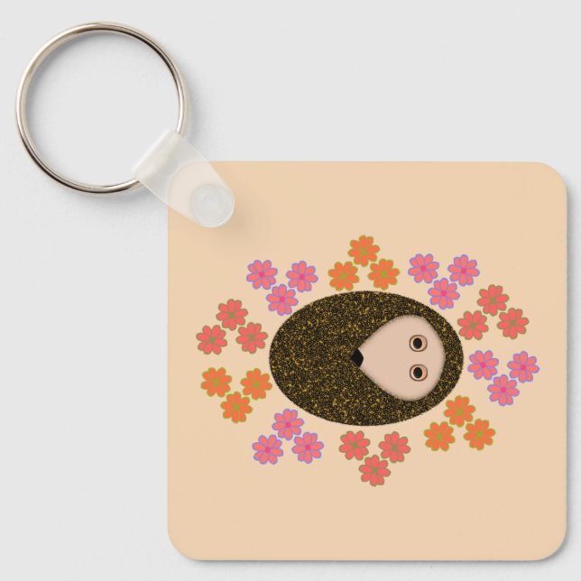 Llavero Personalizado de Hedgehog y Flores Sleepy (Anverso)