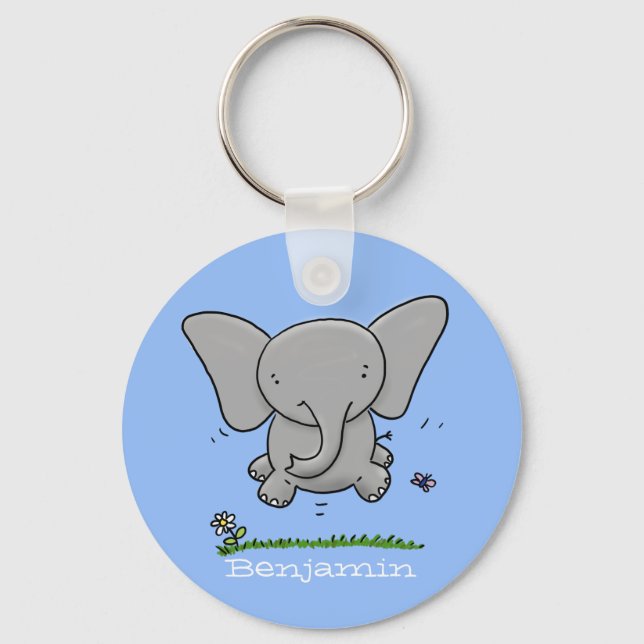 Llavero Personalizado de ilustracion de salto de elefante  (Anverso)