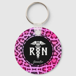 Llavero Personalizado de leopardo rosa Caduceus con matrí