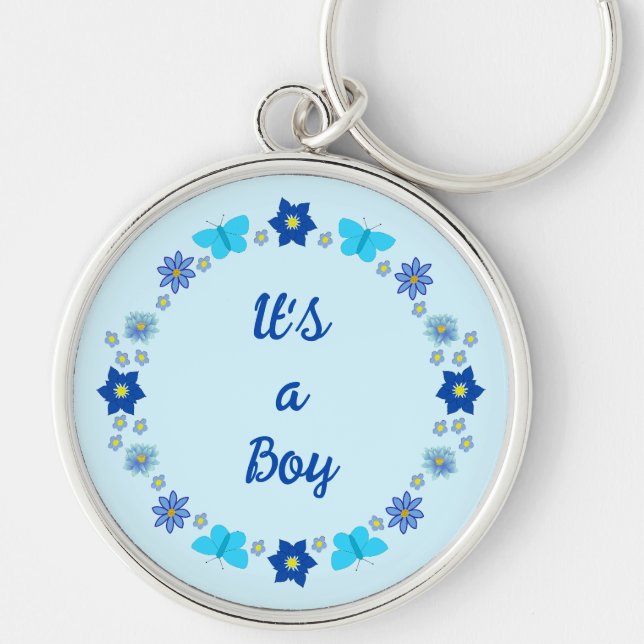 Llavero Personalizado de mariposas y flores Blue Baby Boy (Frente)