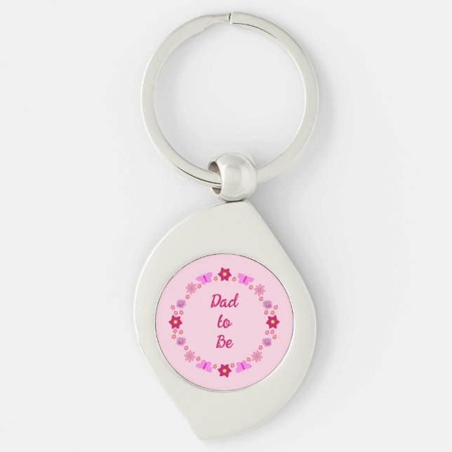 Llavero Personalizado de mariposas y flores para bebé rosa (Anverso)