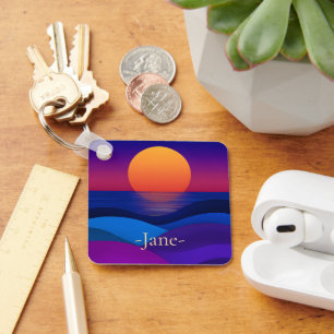 Llavero personalizado de olas de puesta de sol de 