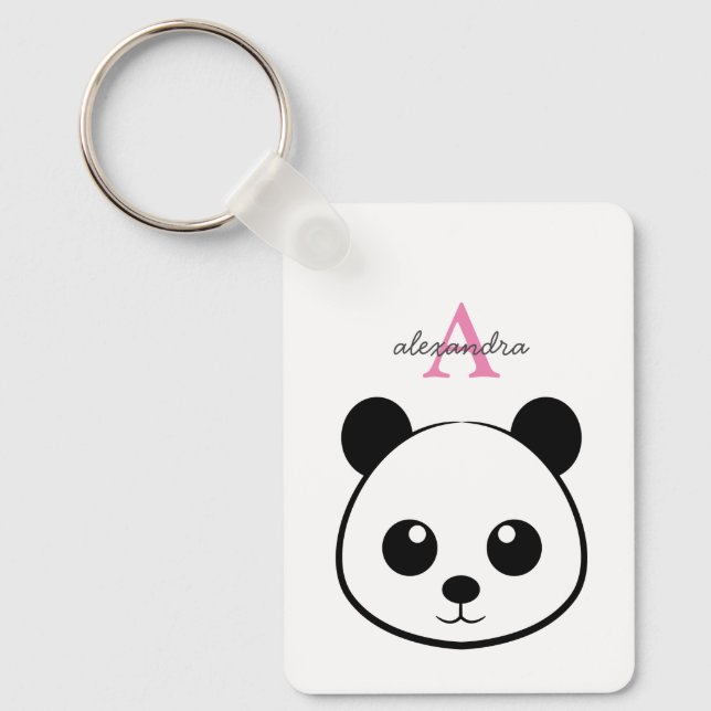 Llavero Personalizado de oso panda lindo Monograma (Anverso)