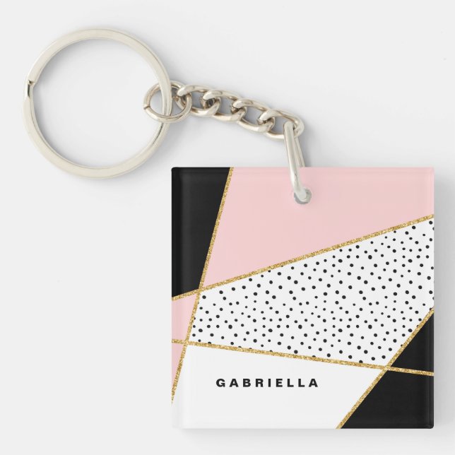 Llavero Personalizado de patrones de Moda rosa y negra (Frente)