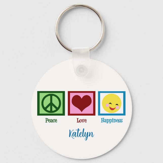 Llavero Personalizado de Peace Love Happiness Cute (Anverso)