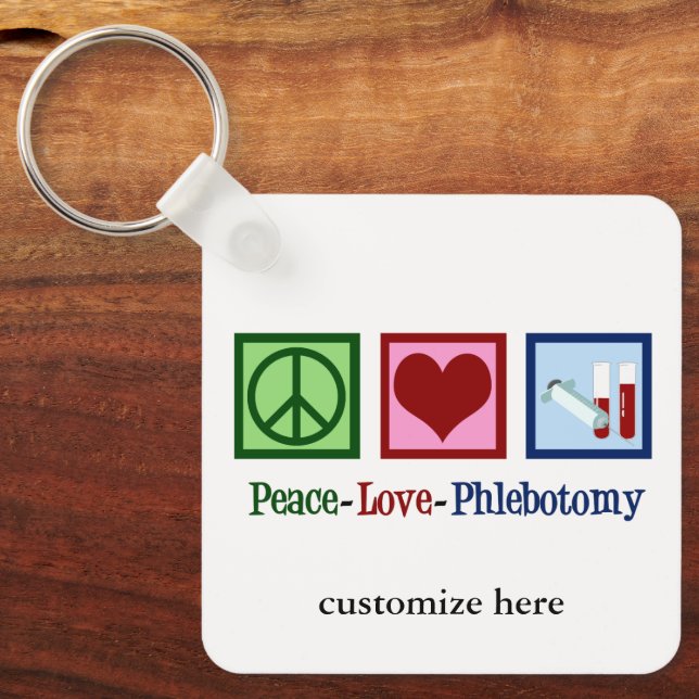 Llavero Personalizado de Phlebotomist Peace Love Phlebotom (Anverso)