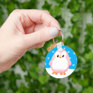 Llavero Personalizado de pingüino rosado y Personalizado d