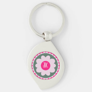 Llavero personalizado de remolino floral rosa