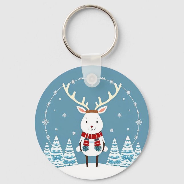 Llavero Personalizado de reno festivo con bufanda (Anverso)
