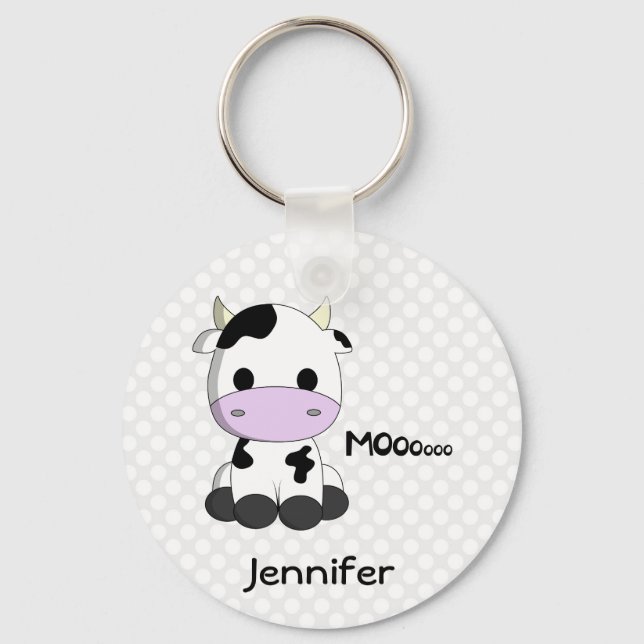 Llavero Personalizado de vaca kawaii bebé lindo con hijos  (Anverso)