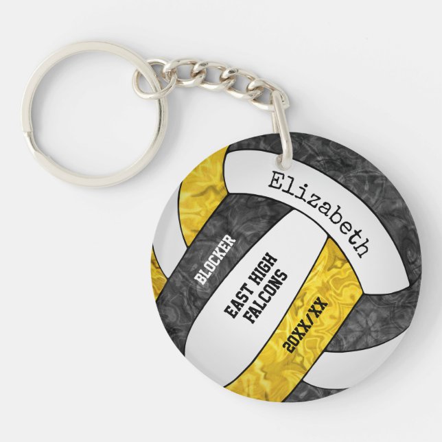 Llavero personalizado de voleibol de niñas de oro negro (Frente)