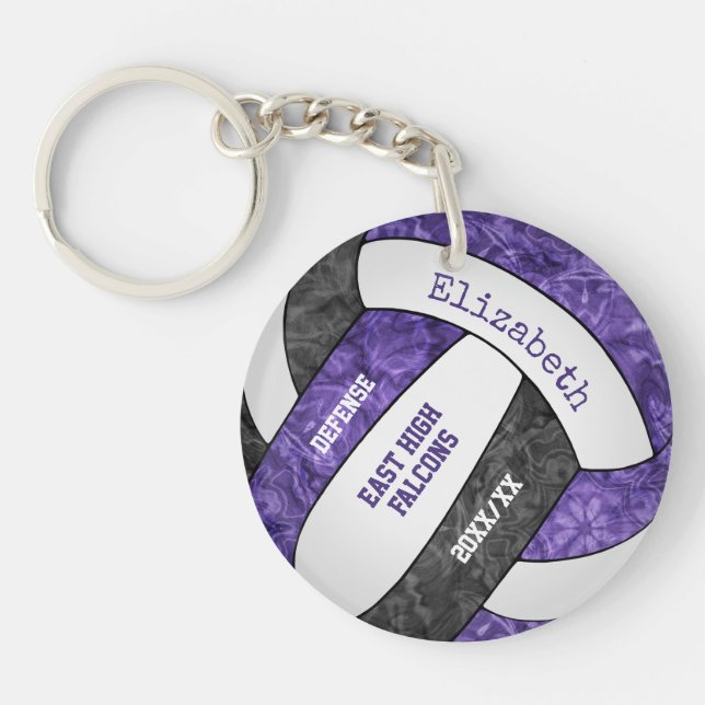 Llavero personalizado de voleibol negro violeta (Frente)