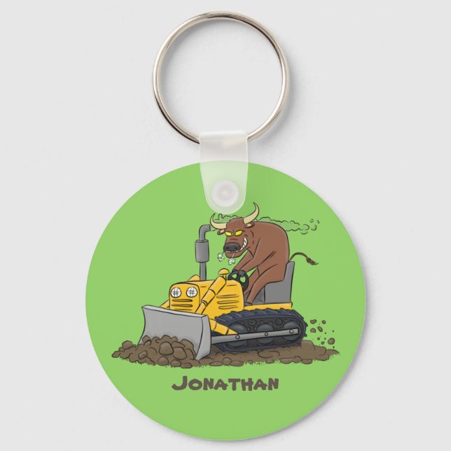 Llavero Personalizado del bulldozer cómico que conduce un  (Anverso)