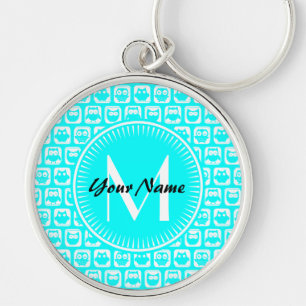 Llavero Personalizado del patrón de búho Aqua Monograma No