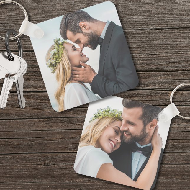 Llavero Personalizado Dos Bodas De Dos Fotos Recién Conceb (Custom Two Photo Newlywed Double Sided Wedding keychain)