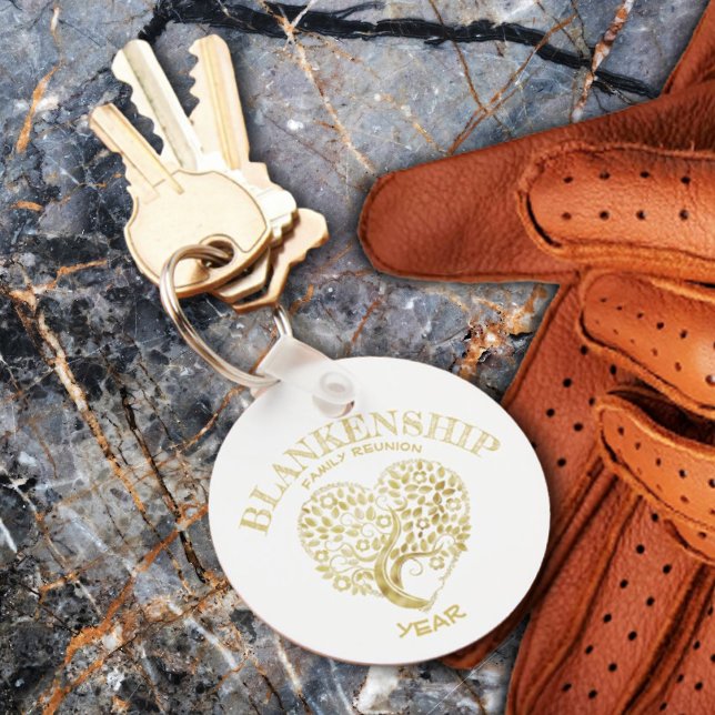 Llavero Personalizado Familia Reunión Oro Árbol con forma  (A special personalized keepsake that will remind them of your wonderful family reunion.)