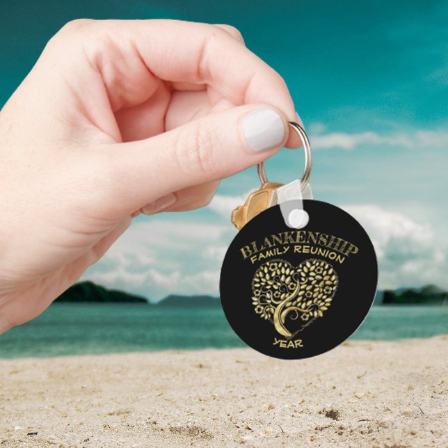 Llavero Personalizado Familia Reunión Oro Árbol con forma  (Surprise family members with this double-sided tree heart designed key chain as a memento.)