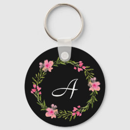 Llavero Personalizado floral negro cadena de claves monogr