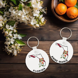 Llavero Personalizado Florida Bandera Estado Flor Naranja 