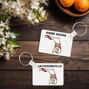 Llavero Personalizado Florida Bandera Estado Flor Naranja 